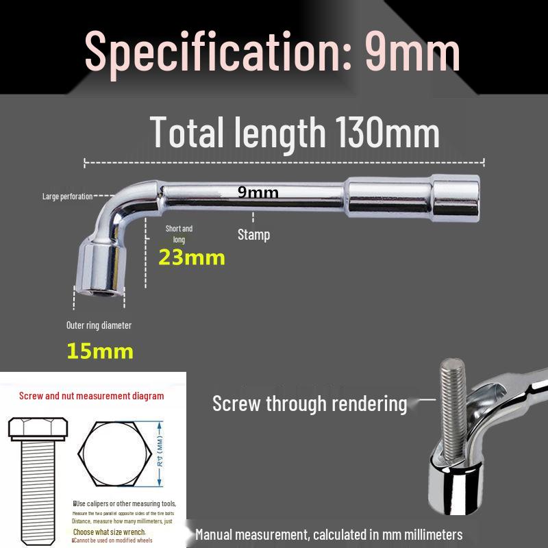 L-Shaped Through-Hole Socket Wrench, 6-22mm Hex with Hook & Elbow Design.