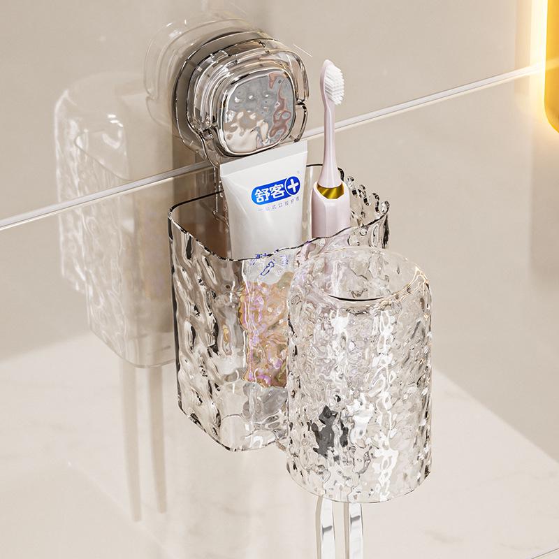 No-Drill Wall-Mounted Suction Cup Toothbrush & Rinsing Cup Holder