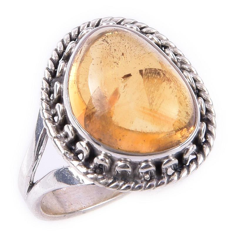 Natürlicher Citrin Edelstein Handarbeit 925 Sterling Silber Ring Größe 7 y4W29