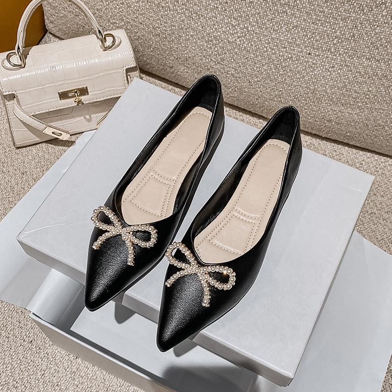 Модные Элегантные Жемчужные Туфли-балетки с Бантом Женские Остроносые Платье Офисные Туфли Женские Мелкие Слипоны Балетки Женские Свадебные Мокасины 34 чёрный 3490₽