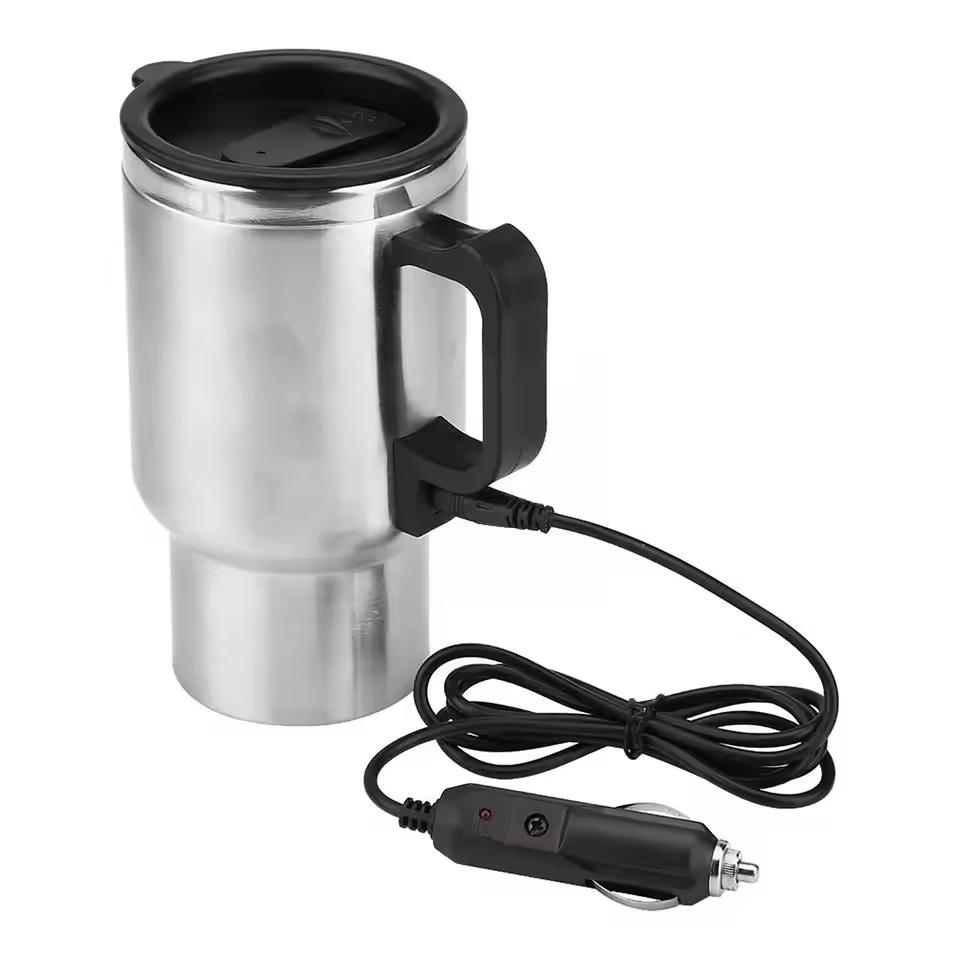 Electric Heating Car Kettle 12V 450ml Vehicle Heating Cup Stainless Steel Camping Travel Kettle Water Coffee Milk Thermal Mug