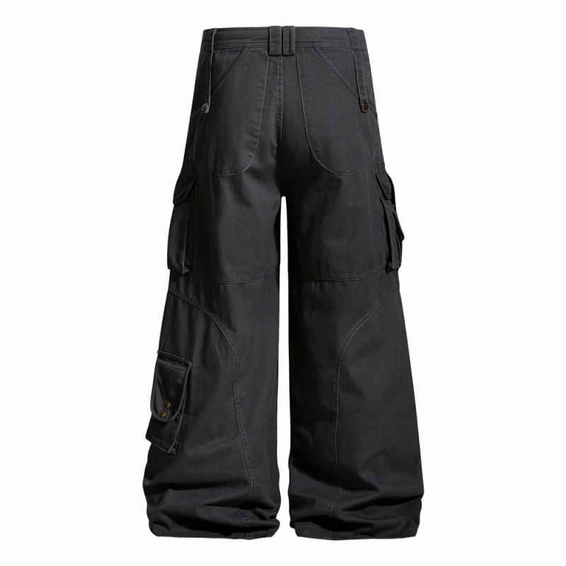 Mens Vibe High Street Cargo Pants Solid Color Loose Wide Leg Work Trousers With Multiple Pockets