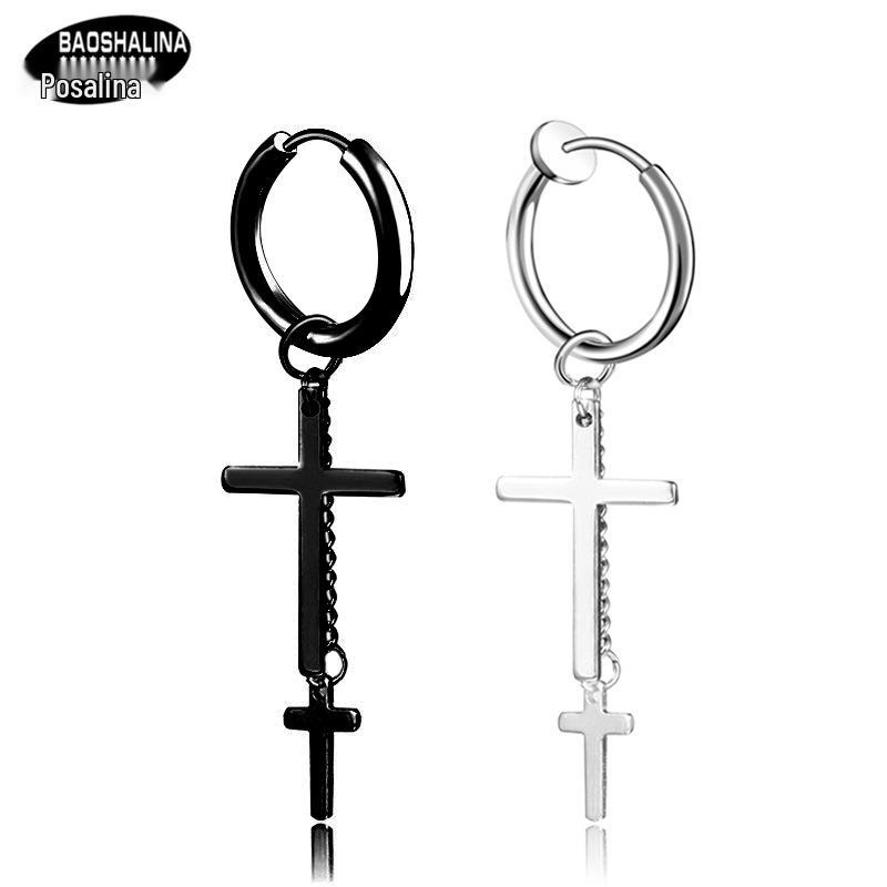 Baosalina Titanium Steel Earrings: Trendy Long Tassel Chain Earrings for Men and Women.