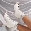 European and American lace-up high-heeled cool boots women's 2024 summer lace hollow short boots thin-heeled jazz dance shoes open-toed women's shoes