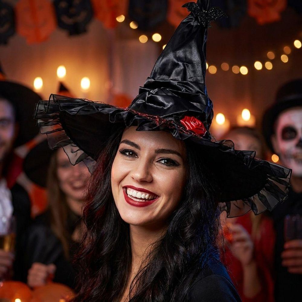 with Bat Spider Web Twisted Wizard Cap Gothic Glitter Pleated Wizard Hat Children/Adult