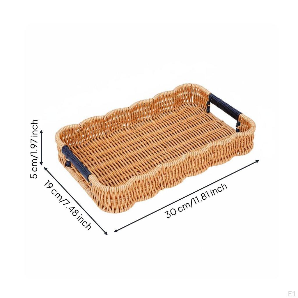 Woven Fruit Basket Undulating Rattan Snack Tray Easy to Carry Decorative 30195cm