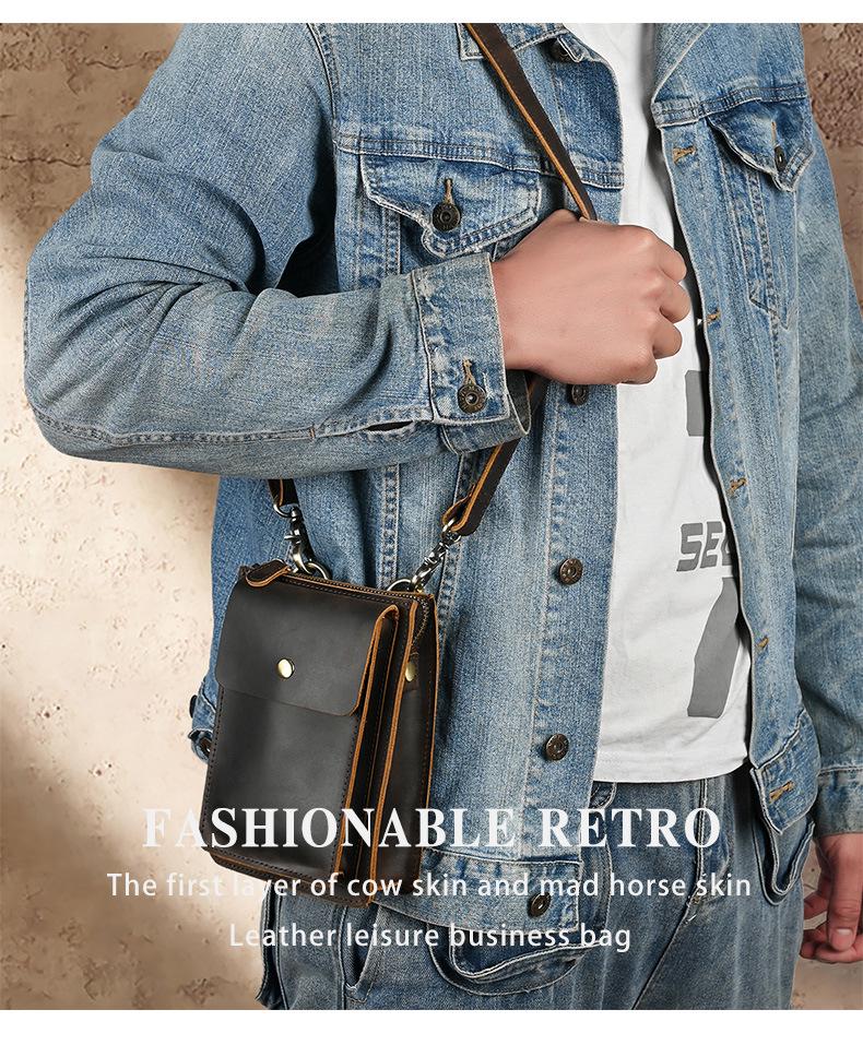 Retro Genuine Leather Waist Bag – Multifunctional Crossbody Pouch for 6-inch Phones