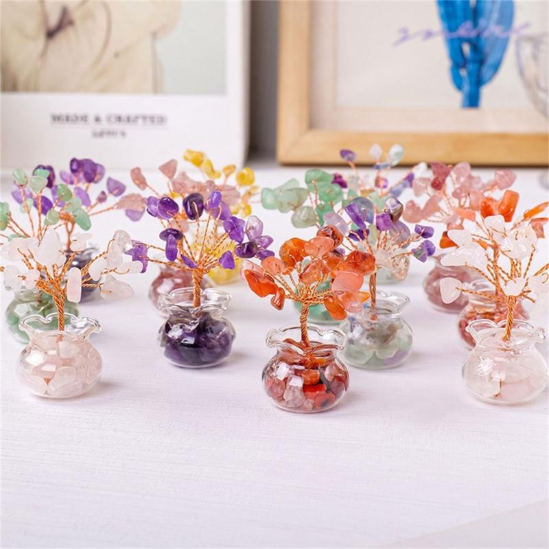 Natural Crystal Money Tree Ornament for Home Office Decoration Enhancing Energy and Fortune with Color Crystal Stone