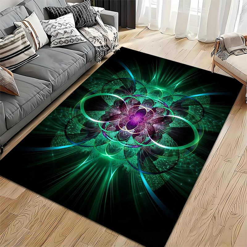 "Abstract Glowing Flower Art Carpet with Green and Purple Design" Suitable for Use As an Anti-slip for Living Room Bedroom Sofas