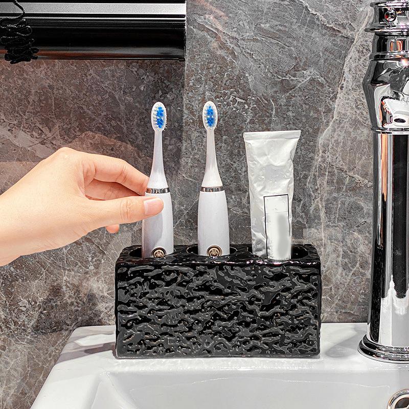 Bathroom Stone Pattern Electric Toothbrush Storage Rack New High Beauty Bathroom Washbench Toothpaste Teeth