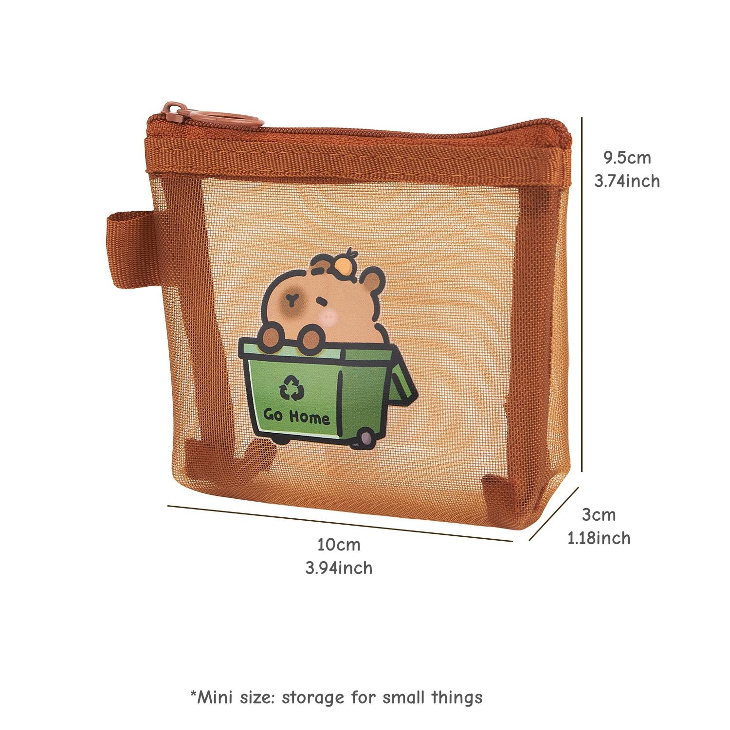 

Mini Capybara Mesh Pencil Storage Bag Portable Transparent Pouch for Pens Erasers Cartoon Design Simple Pocket Organizer