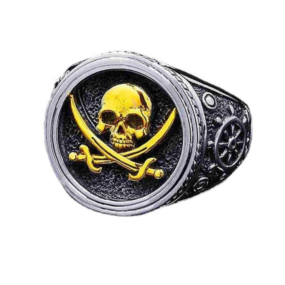 Gothic Punk Skull Ring for Men Vintage Biker Pirate Style Double Color Fashion Jewelry