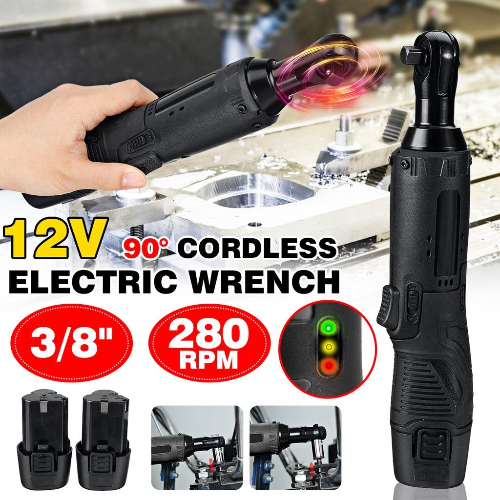 12V 3/8 Inches Cordless Electric Right Angle Wrench Ratchet Wrench With LED Lights 0/1/2 Batteries Power Tools