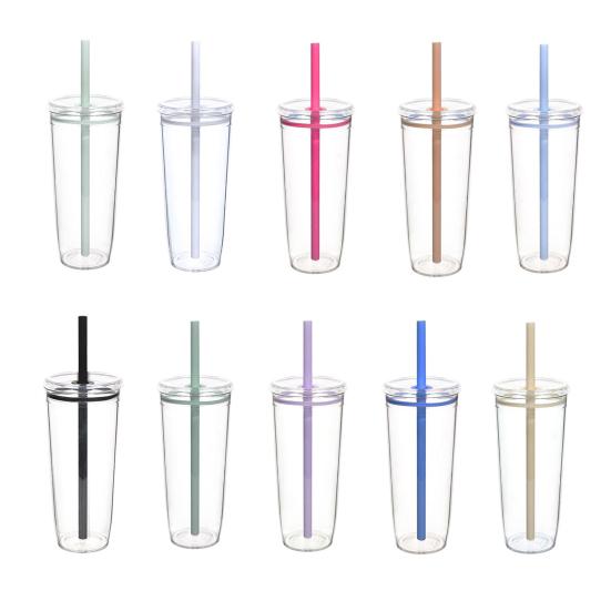 Portable Straw Cup 20oz Colorful Tritan Tumbler for Iced Coffee Juice Tea Milk Dishwasher Safe Drinkware Gift for Teens