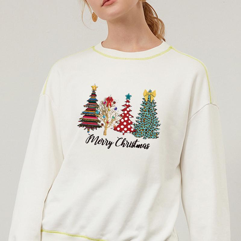 Frohe Weihnachten, thermoadhäsive Aufkleber für Kleidung, DIY-Hoodies, Aufnäher mit Heißpresse auf Kleidung aufgebracht, Bäume, Hirsche