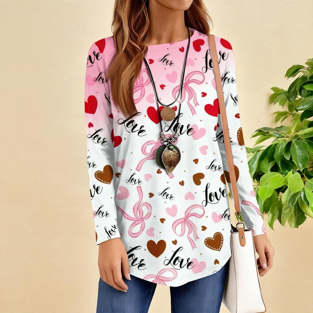Women's Loose Round Neck Raglan Sleeve Printed Long Sleeve T-Shirt Pullover