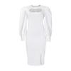 Large Size Women's Clothing Autumn New Fashion Temperament Hollow Long-sleeved Split-ended Solid Color Dress