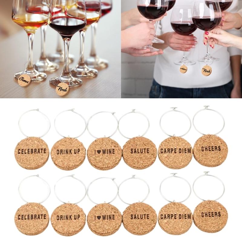 Pack of 12 Cork Wine Glass Goblet Drink Marker Label with Buckle for Wine Cocktail Champagnes Tasting Party Supplies