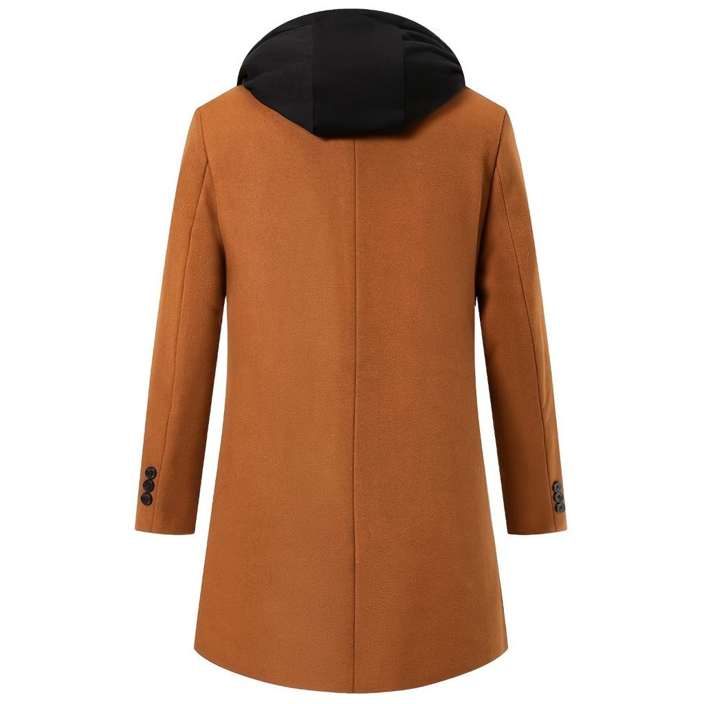 Autumn Winter Men's Thickened Padded Wool Hooded Overcoat, Fake Two-piece Mid-length Warm Parka Jacket
