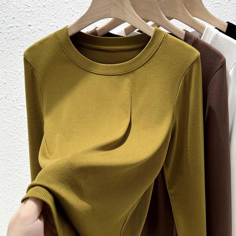 Crew neck long-sleeved t-shirt women's summer new slim-fitting and thin primer women's threaded t-shirt top