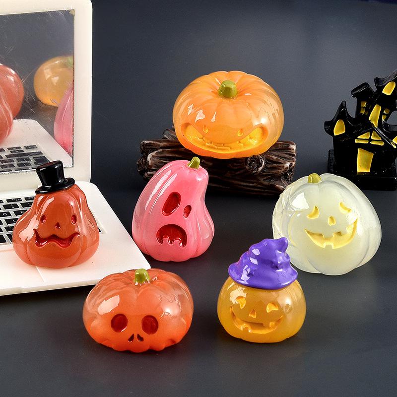 Non-Toxic Micro Landscape Luminous Pumpkin Resin Decorative Ornaments Diy Cream Glue Decoration Material Halloween Pumpkin Gift