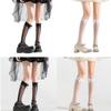 Women's Fishnet Knee Highs Stockings Hollowed Out Calf Socks Sweet Bows Knee Highs Socks