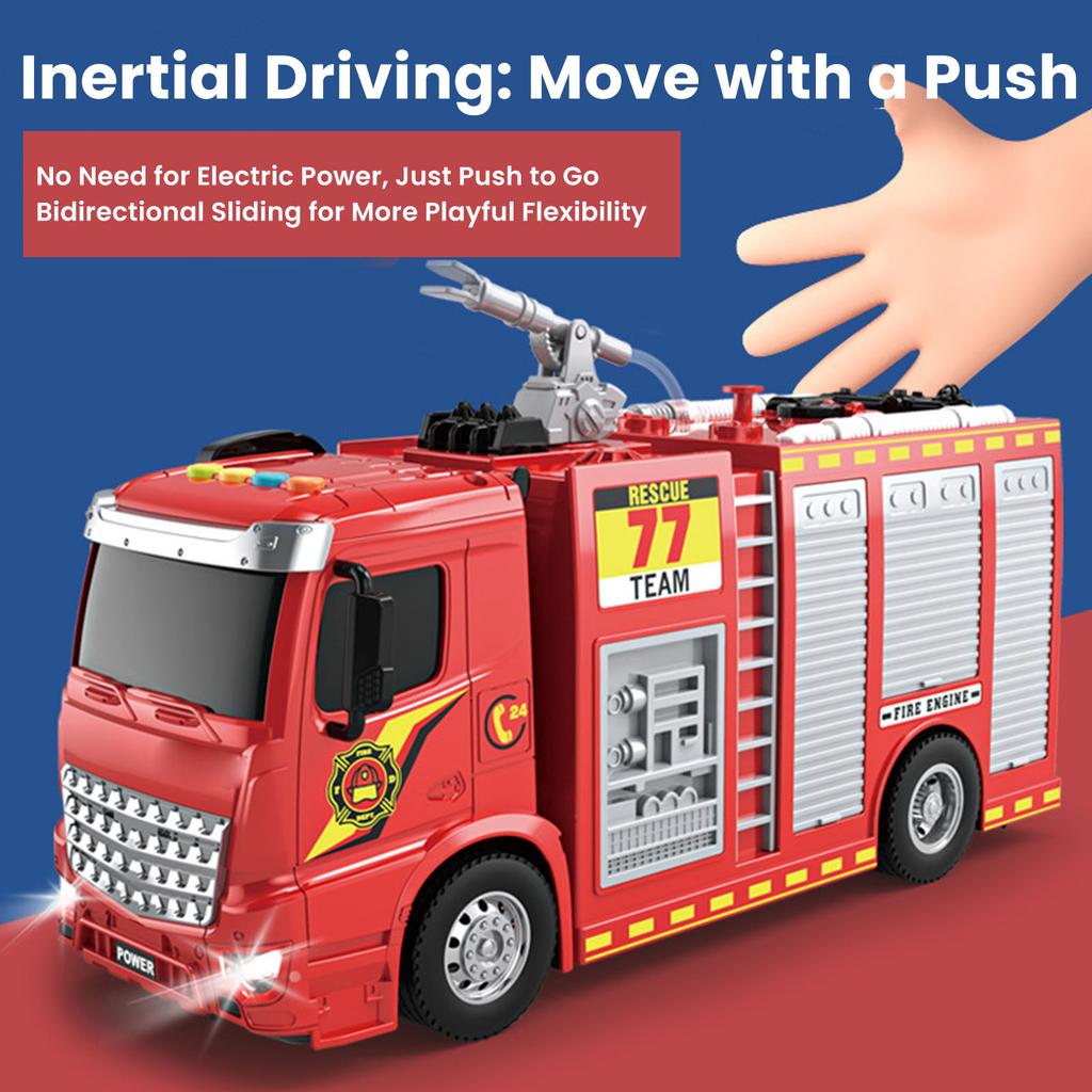 Light Up Fire Truck Toy Built In Music Friction Powered LED Electric Firetruck Toy with Water Spraying
