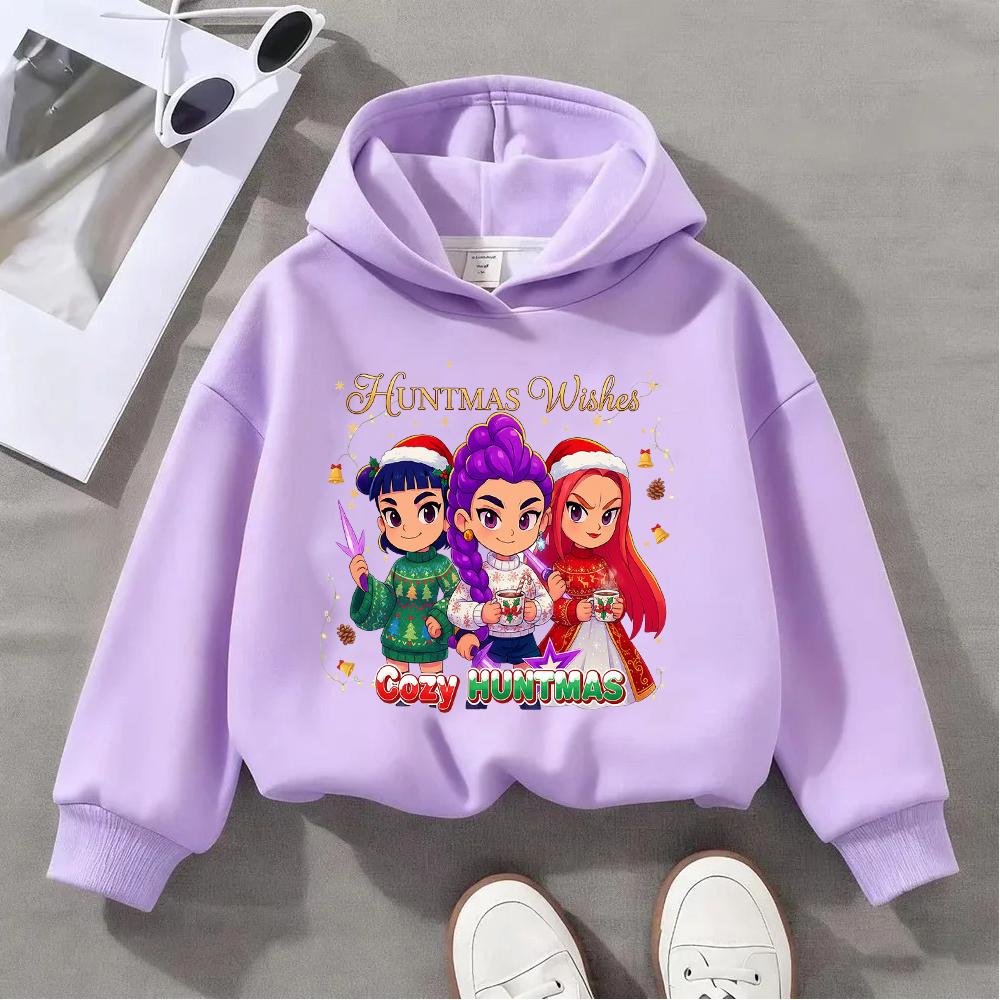 Comfortable Huntmas Children's Hoodie with Cute Christmas Characters and a "Huntmas Wishes" Designed Girls' Sweatshirt