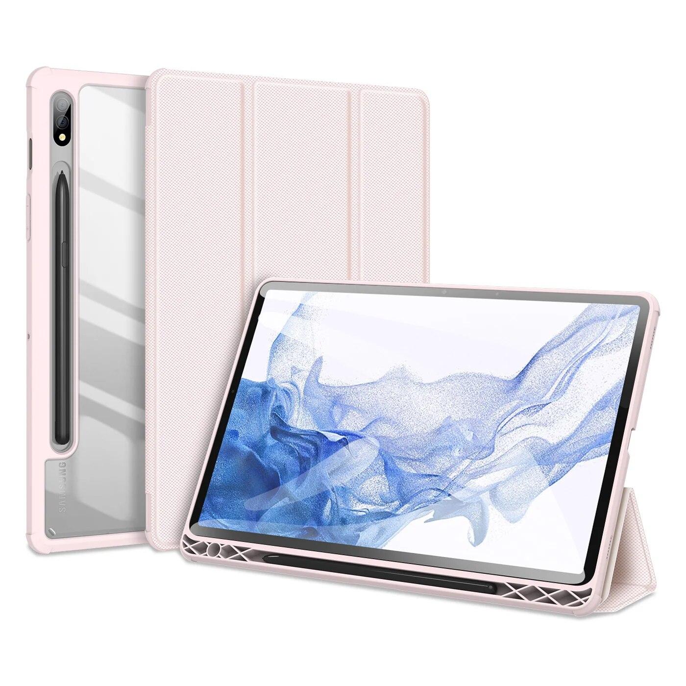 

Чехол для планшета Samsung Galaxy Tab S9 S8 S7 Plus FE с кронштейном для ручек, кожаный прозрачный защитный чехол для Tab S9 Ultra For Tab S9 Ultra розовый