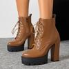 Autumn and Winter Supply Fashion Thick-soled High-heeled Large-size Front Lace-up Low-tube Martin Boots