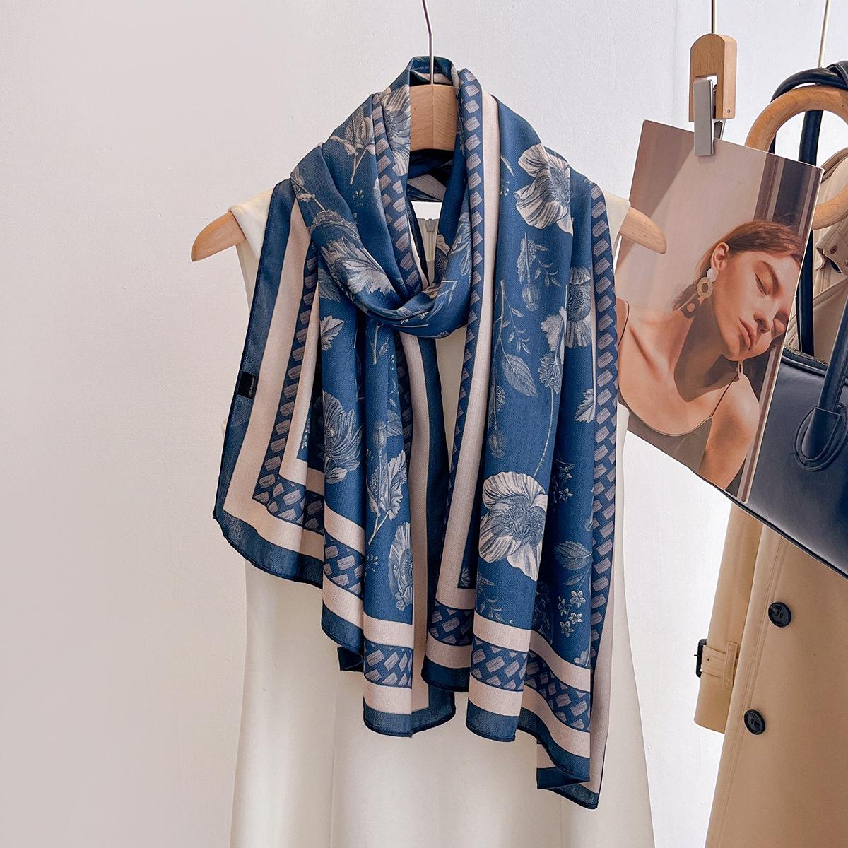 

60*170CM Beach Wraps Breathable Large Shawl Two-tone Printed Scarf For Women Luxury Fashion Print Scarves Elegant Hijab