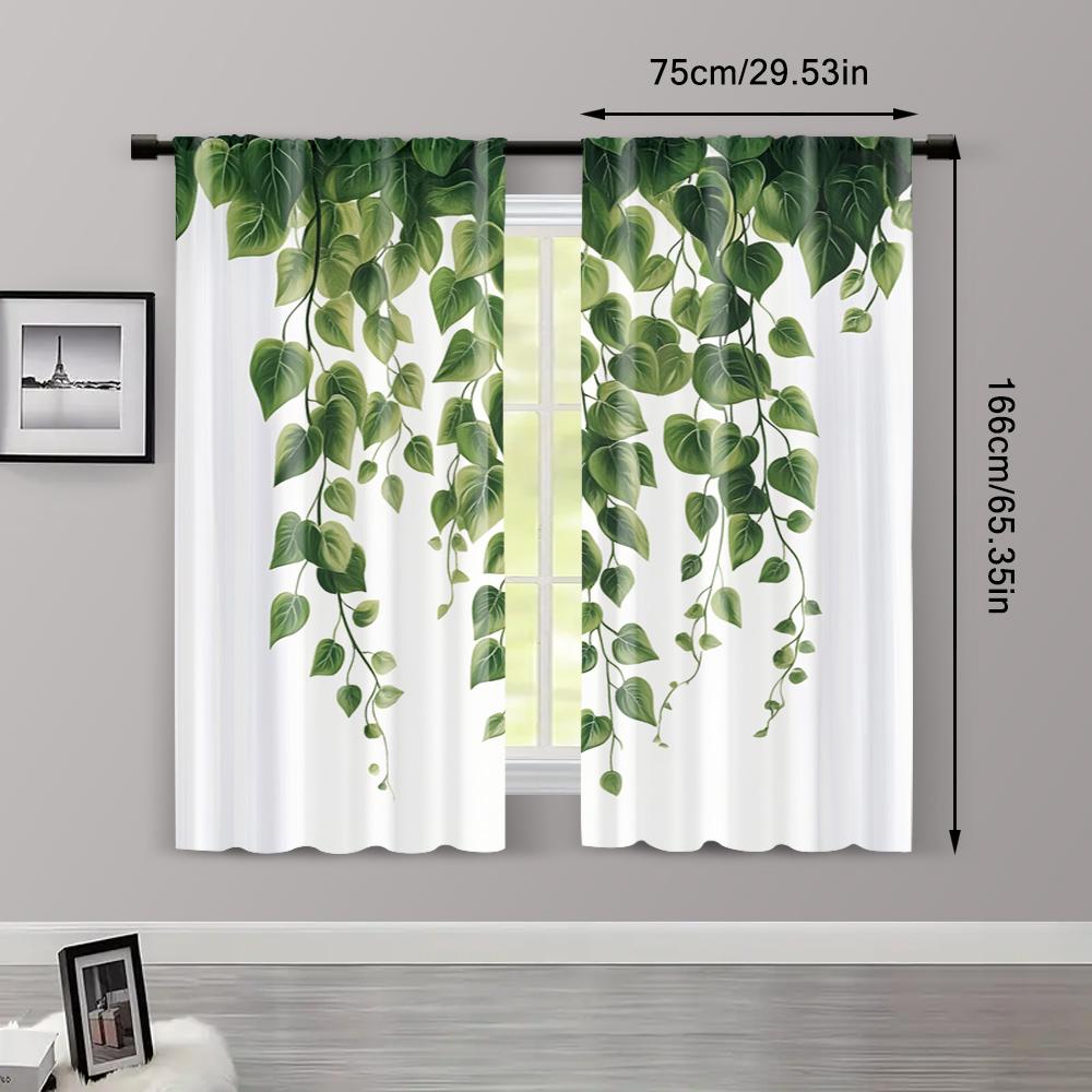 Elegant Set Of 2 Curtains Window Treatment Green Plants Have Climbed Wall Versatile Polyester Without Rod Festive Perfect Made