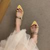 Leopard Print Toe Slippers Female Outer Wear Fairy Metal Buckle Fashion Slope Heel Pointed Toe Cover Cool Slippers