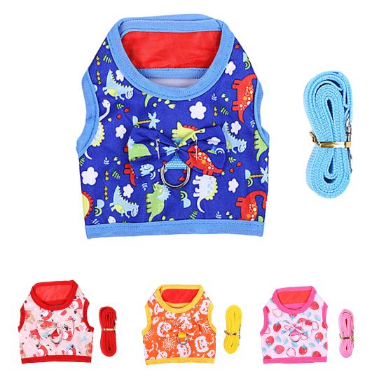 Kaninchenleine Cartoonmuster Klettverschluss Anziehen Häschen Kätzchen Kostüm Hemd Rock für Kleintier