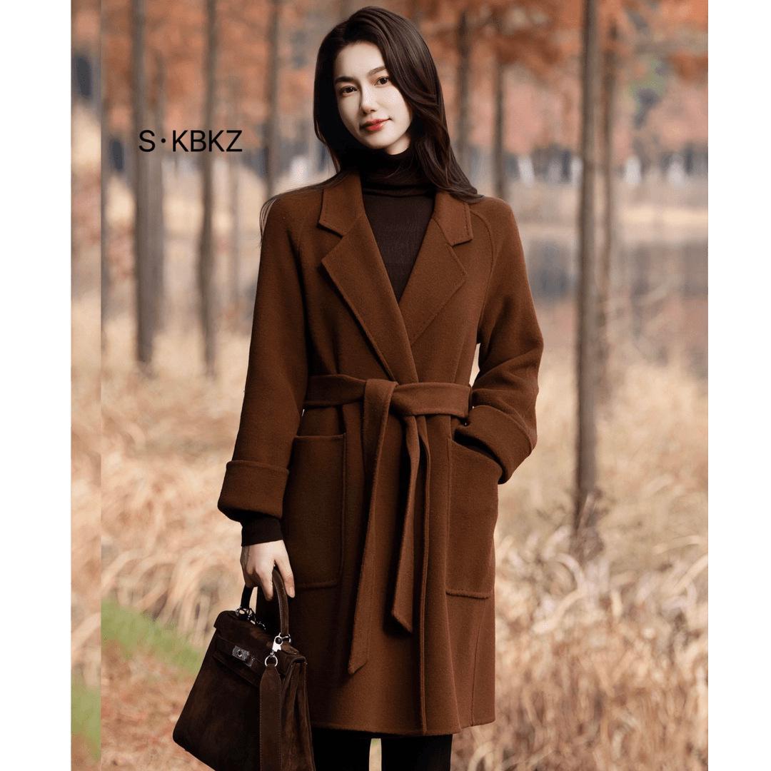 

Amber Flow Light Wool Coat - Mid-Length, Slimming, Double-Sided, Lapel, Red (2025 Autumn/Winter) 2XL кавовий