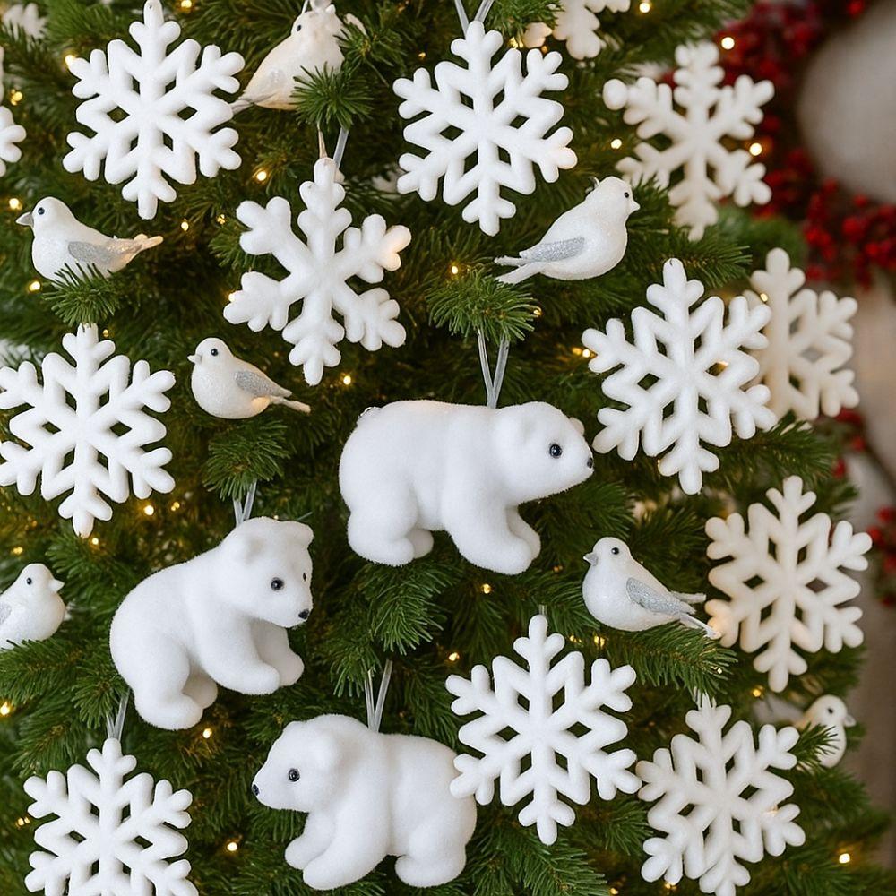 Flocking Christmas Tree Pendant Polar Bear Snowflake Hanging Pendant  Home Decoration