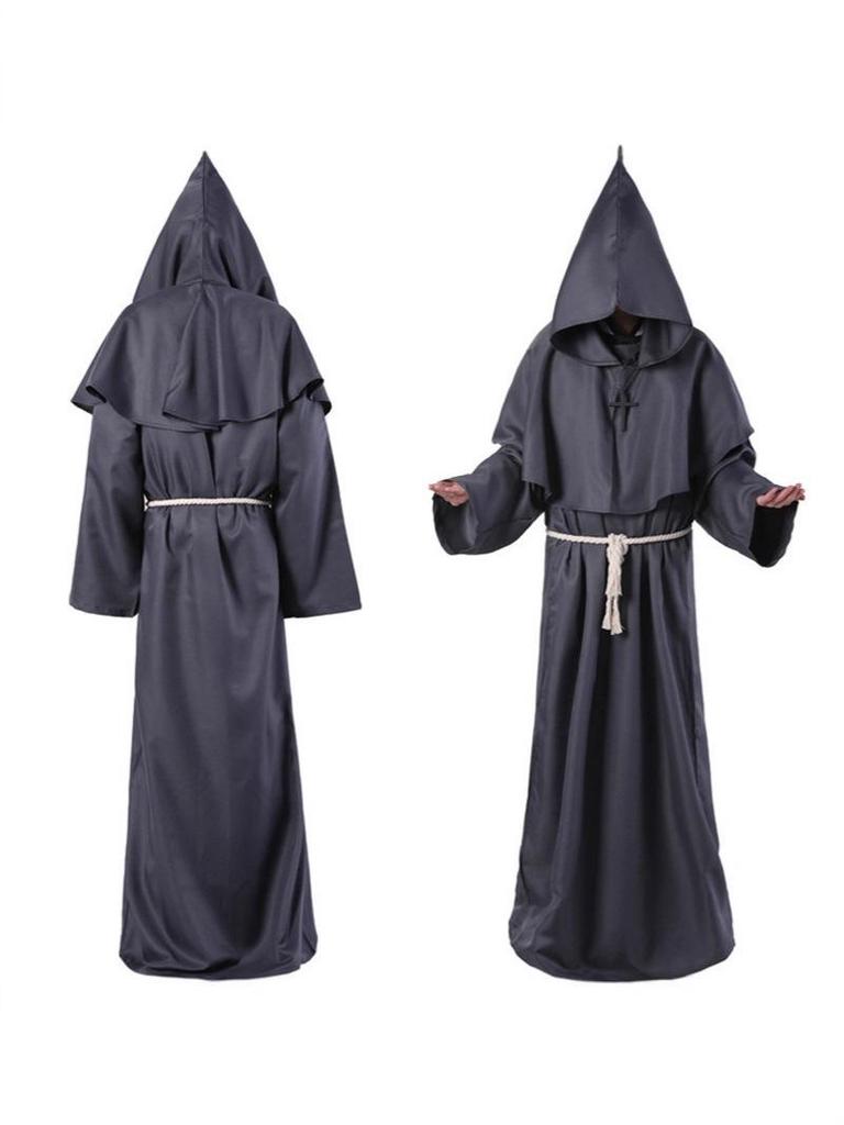 Fantasia de Mágico para Cosplay de Halloween: Túnica de Monge Medieval Retrô & Roupa de Padre - Envio Imediato