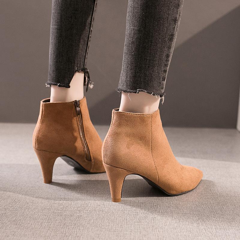 Autumn and Winter High-heeled Stiletto Shoes Boots Pointed Toe Suede Zipper Women's Shoes