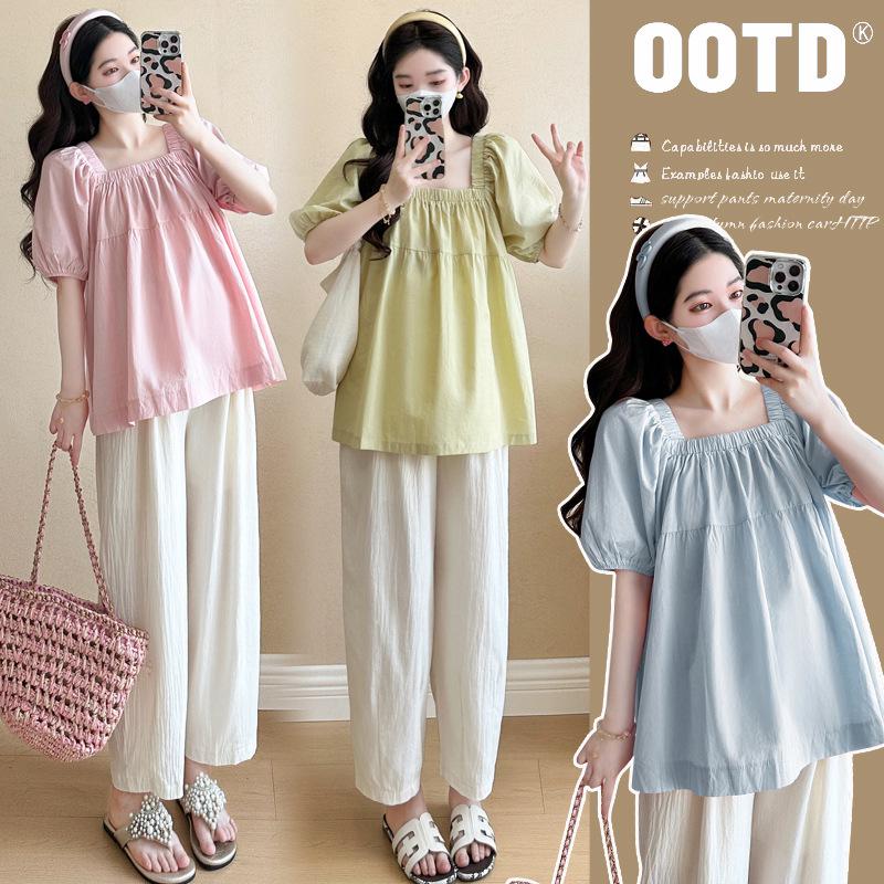 Stylish Summer Maternity Short-Sleeve T-Shirt Set for Casual Outings Medium