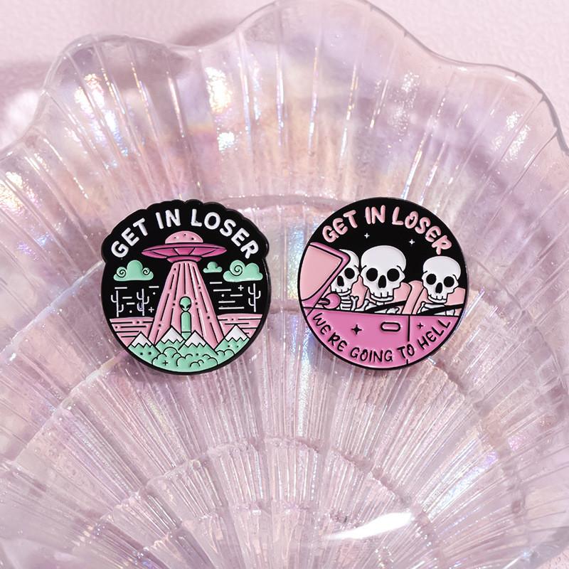 Purple Cartoon Creative Skull Brooch With Eyecatching Letters For Outfits Fashionable