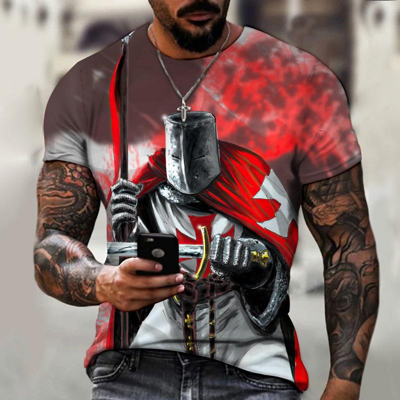 Templar Skull 3D Digital Printed Men's Personalized Round Neck Short Sleeved T-shirt