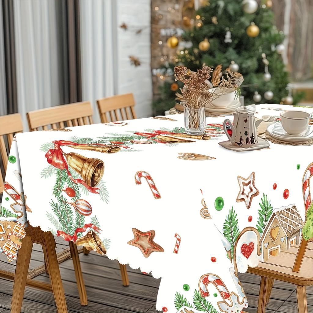Christmas Gingerbread Man Pine Needle Waterproof Tablecloth Table Decor Winter Kitchen Dining Tablecloth Christmas Decorations