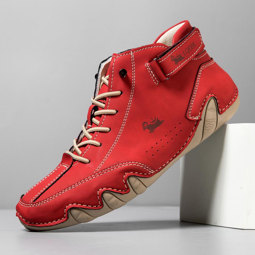 Fashion Men Casual Shoes Retro Handmade Leather Boots for Men Hight Top Sneakers Luxury Fashion Loafers Shoes Red Ankle Boots Women