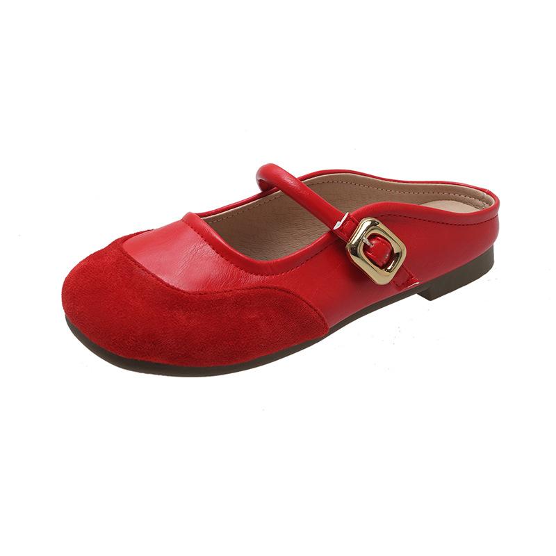 Soft-soled Mary Jane shoes round head shallow mouth Spring commuting versatile word with flat bottom half slippers women's comfort