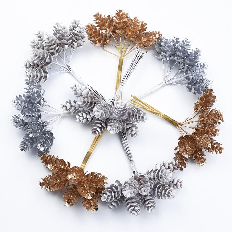 1/4Pcs Gold Silver Christmas Pine Cone Artificial Plants Diy Gifts Candy Box Wedding Decorative Flowers Home Decor Accessories