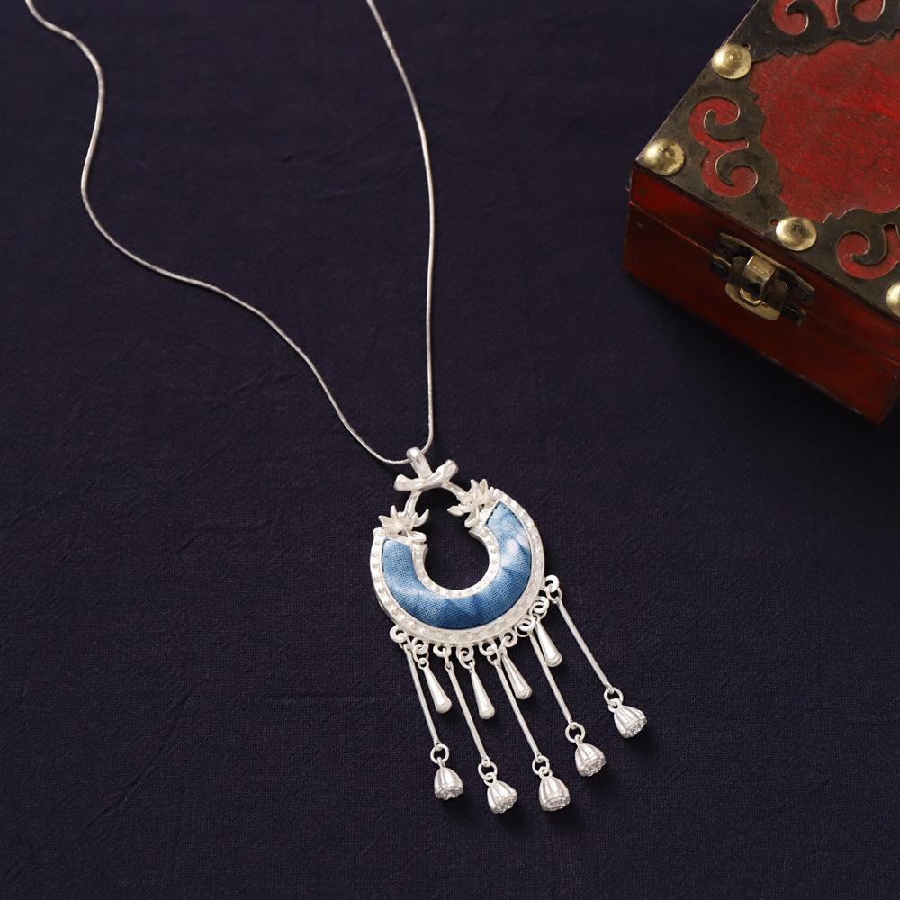 Ethnic style handmade necklace, vintage butterfly pendant, Chinese-style sweater chain