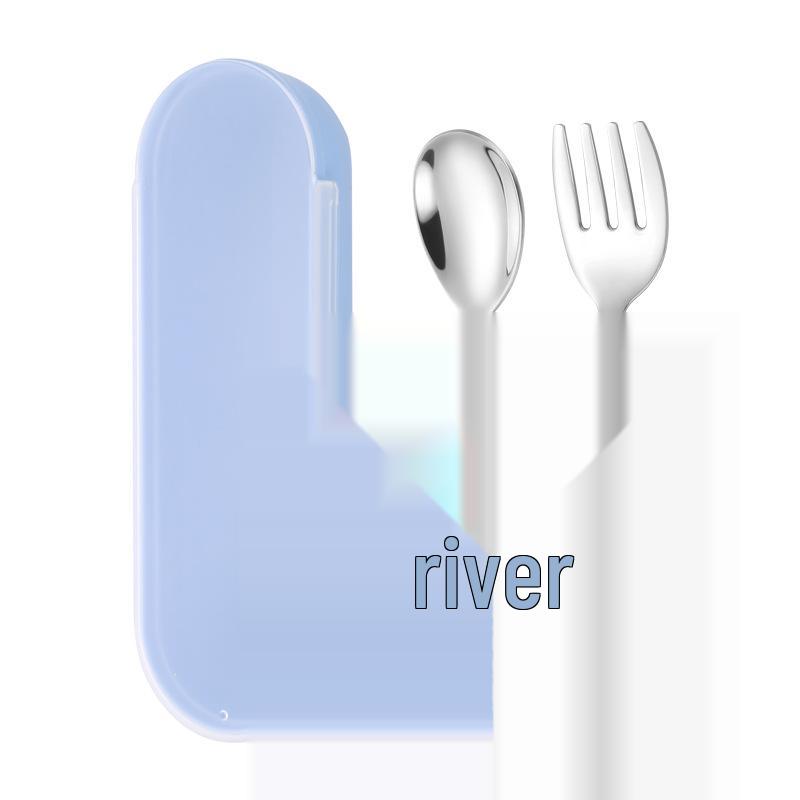 Cartoon Stainless Steel Children's Cutlery Set - Cute Spoon & Fork with Round Handles for Kindergarten, Portable Gift Set