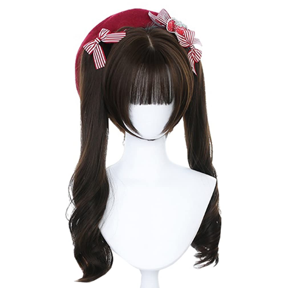 LAOBAO Cosplay Harajuku GAL Princess Twin Long Curly Heat Costume Perfect for and Events Wig, Lolita, Style, Style, Cut, Tail, Brown, Hair, Resistant,