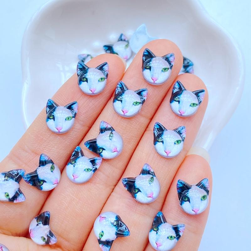 50 stuks Nieuwe Mini Schattige 9*10mm Dier Cartoon Kattenkop Platte Achterkant Hars Scrapbooking Sieraden Ambacht Decoratie Accessoire
