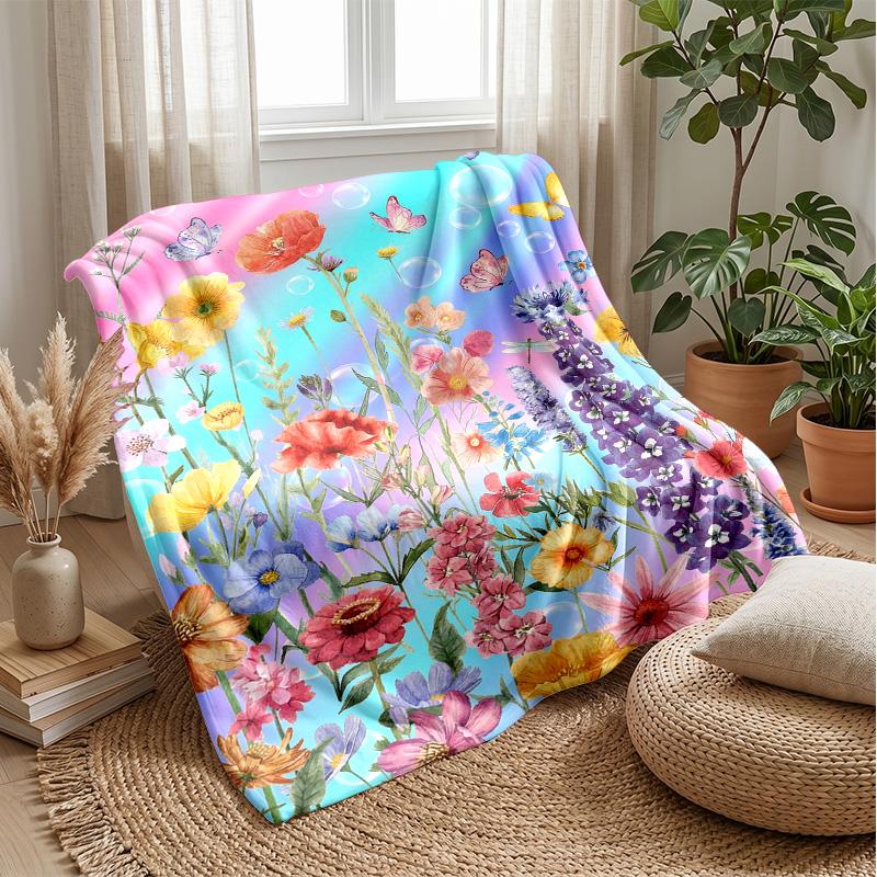 Blue Hibiscus Pattern Blanket Personalized Name Flannel Blanket Soft Cozy Plush Throw for Sofa Bed Lightweight Home Decor